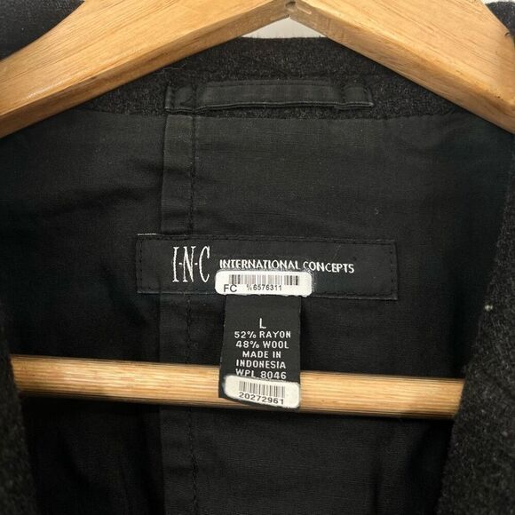 INC International Concepts Single Breasted Black Wool Blend Pea Coat Mens Large - Picture 3 of 8